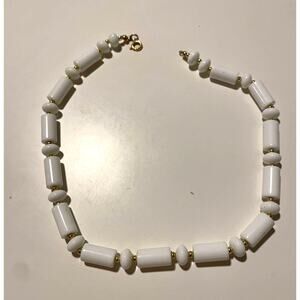 Vintage/Midcentury White Tube Bead Necklace - Maybe Lucite?